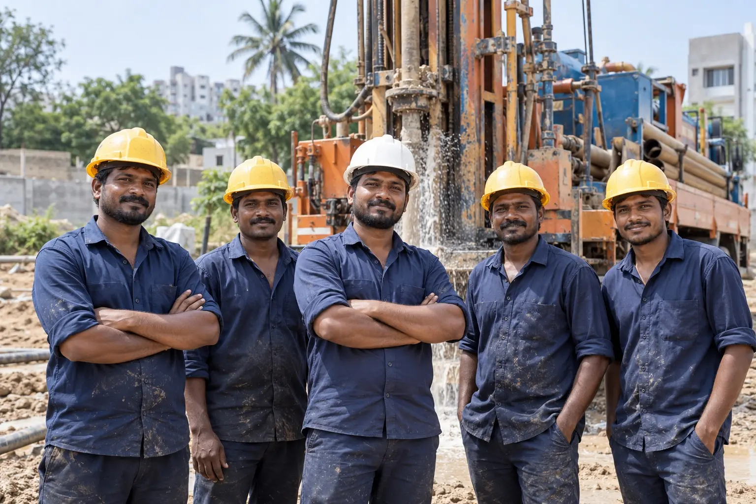 Experienced borewell drilling team in Bengaluru Borewell drilling team at a project site