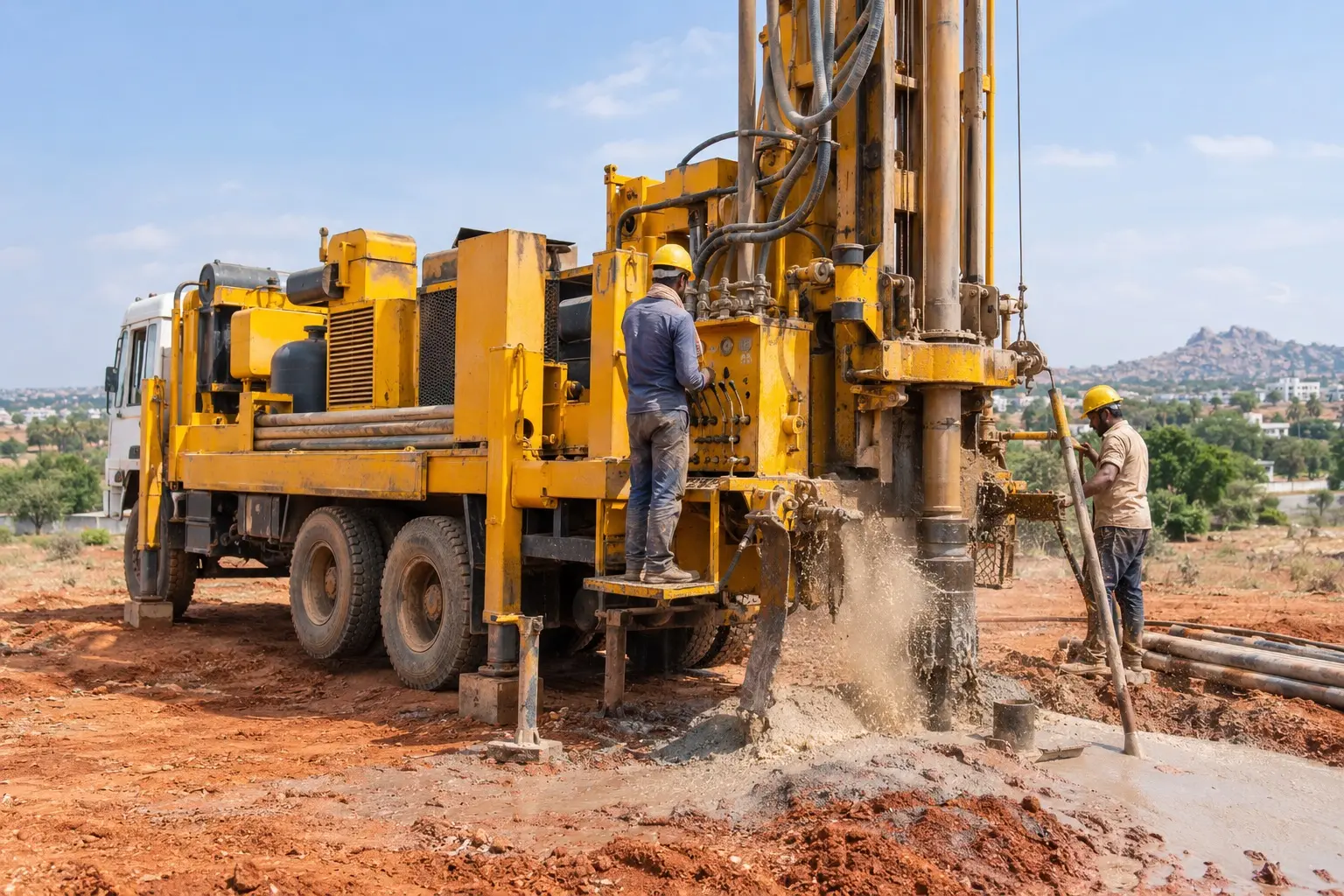 Large borewell drilling machine for open plots Large borewell drilling machine at an open site